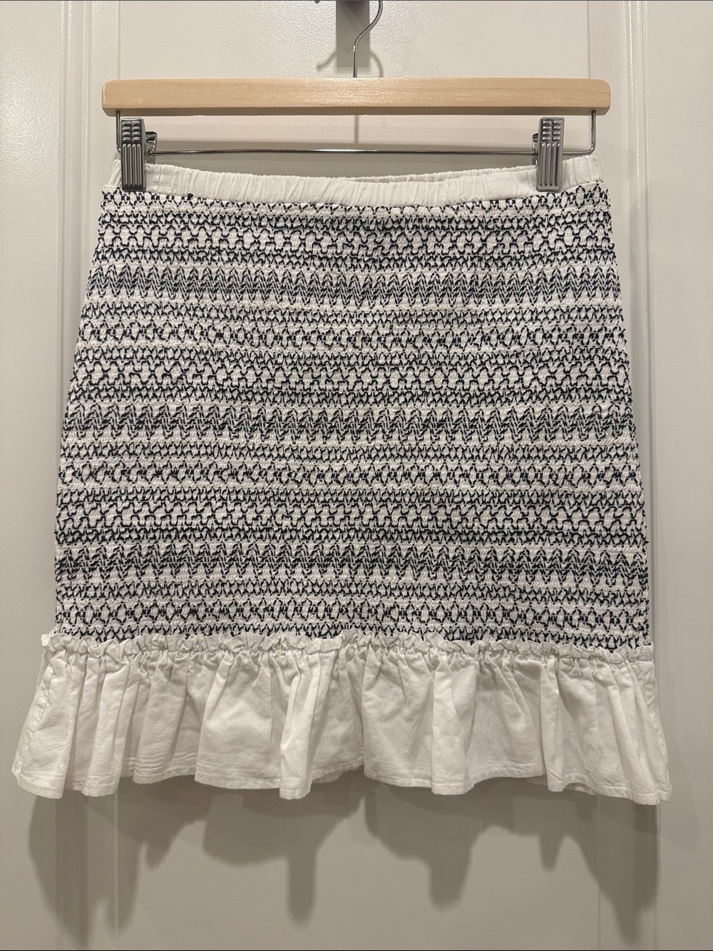 Chelsea & Violet White and Navy Smocked Ruffle Mini Skirt